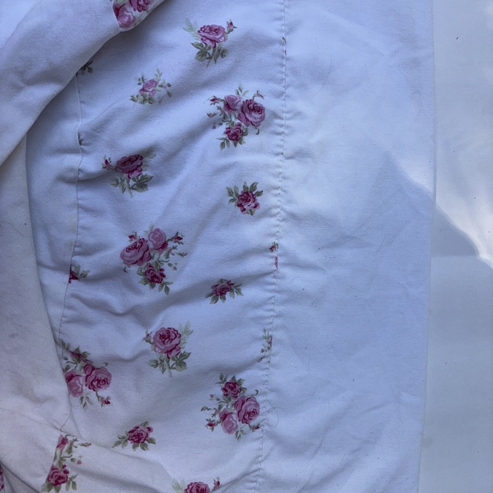 Cloth Laundry Bag Drawstring Floral Retro Flower Pink White Green - Picture 4 of 7